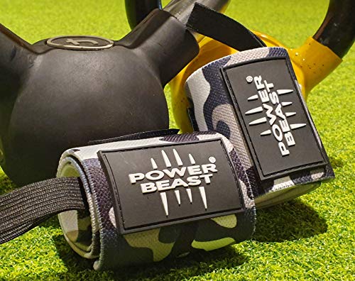 Power Beast Muñequeras Crossfit | Wrist Wraps Elásticas para Pesas, Gym, Fitness, Calistenia, Musculación, Halterofilia | Muñequera Deporte para Hombre y Mujer | 1 Par, Talla única, Longitud: 56 cm