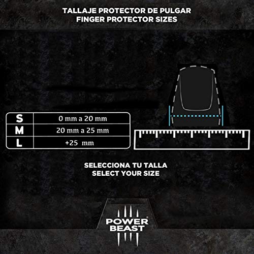 Power Beast Protector Dedo | Pesas, Crossfit, Gimnasio, Fitness, Calistenia, Halterofilia, Dominadas | Funda sustituta del Tape, Vendas, Cinta y Esparadrapo Deportivo en el Pulgar | 1 Par + Bolsa (M)