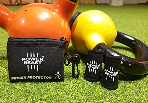 Power Beast Protector Dedo | Pesas, Crossfit, Gimnasio, Fitness, Calistenia, Halterofilia, Dominadas | Funda sustituta del Tape, Vendas, Cinta y Esparadrapo Deportivo en el Pulgar | 1 Par + Bolsa (S)