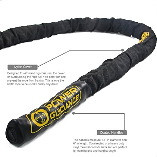 POWER GUIDANCE Cuerda de Batalla Battle Rope - Poliéster Ultra Resistente - 38/50mm Longitud 9m/12m/15m - Ancla Incluida