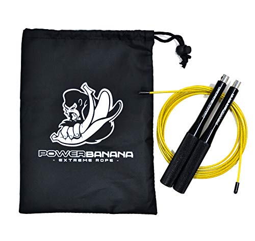 POWERBANANA Cuerda para Saltar a Alta Velocidad y Saltos Dobles. Comba de Saltar Fitness, Crossfit Hombre y Mujer, MMA y Boxeo. Cuerda Ajustable a tu Medida. Comba Profesional