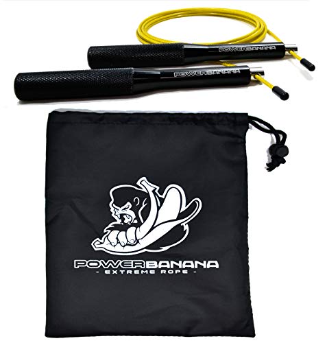 POWERBANANA Cuerda para Saltar a Alta Velocidad y Saltos Dobles. Comba de Saltar Fitness, Crossfit Hombre y Mujer, MMA y Boxeo. Cuerda Ajustable a tu Medida. Comba Profesional