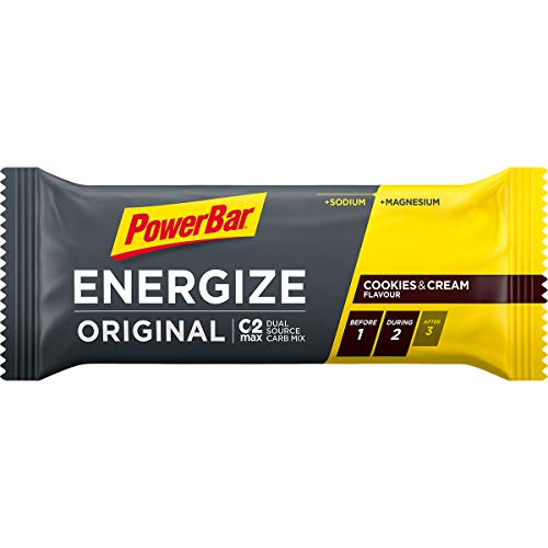 Powerbar Energize Original Cookies & Cream 25x55g-Barra de Alta Energía de Carbono + C2MAX Magnesio y Sodio
