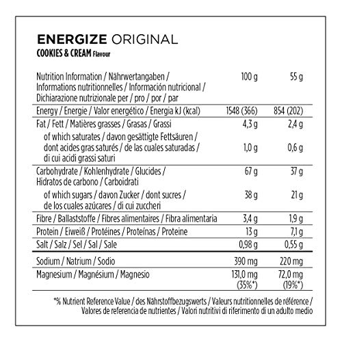 Powerbar Energize Original Cookies & Cream 25x55g-Barra de Alta Energía de Carbono + C2MAX Magnesio y Sodio