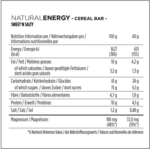 PowerBar Natural Energy Cereal Sweet'n&Salty 24x40g - Barras de Energía de Carbohidratos Veganos + Magnesio