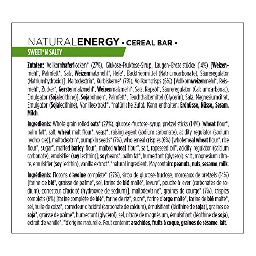 PowerBar Natural Energy Cereal Sweet'n&Salty 24x40g - Barras de Energía de Carbohidratos Veganos + Magnesio