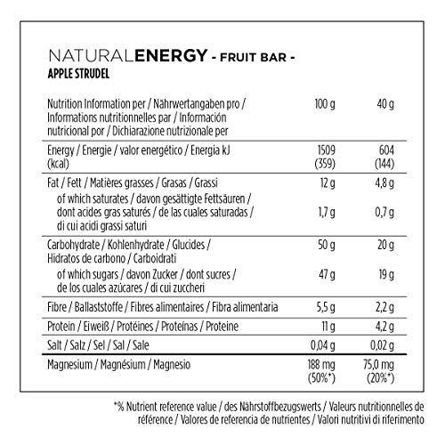 PowerBar Natural Energy Fruit Apple Strudel 24x40g - Barras de Energía de Carbohidratos Veganos + Magnesio