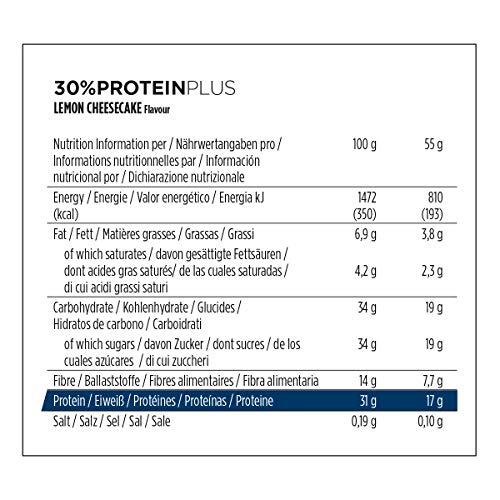 PowerBar Protein Plus 30% Lemon Cheesecake 15x55g - Barra de alta Proteína + Suero y Proteína de Caseína