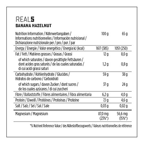 PowerBar Real5 Banana Hazelnut 18x65g - Barra Vegetariana con 5 Ingredientes Naturales + Magnesio