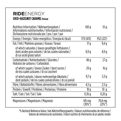 PowerBar Ride Energy Coco Hazelnut Caramel 18x55g - Barra de Proteínas de Carbohidratos + Magnesio