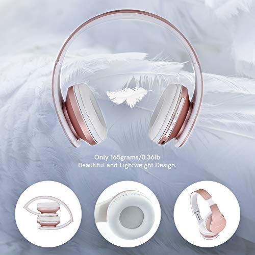 PowerLocus P1 – Auriculares Bluetooth inalambricos de Diadema Cascos Plegables, Casco Bluetooth con Sonido Estéreo con Conexión a Bluetooth Inalámbrico y Audio Cable para Movil, PC, Tablet - Oro Rosa