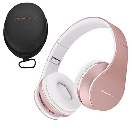 PowerLocus P1 – Auriculares Bluetooth inalambricos de Diadema Cascos Plegables, Casco Bluetooth con Sonido Estéreo con Conexión a Bluetooth Inalámbrico y Audio Cable para Movil, PC, Tablet - Oro Rosa