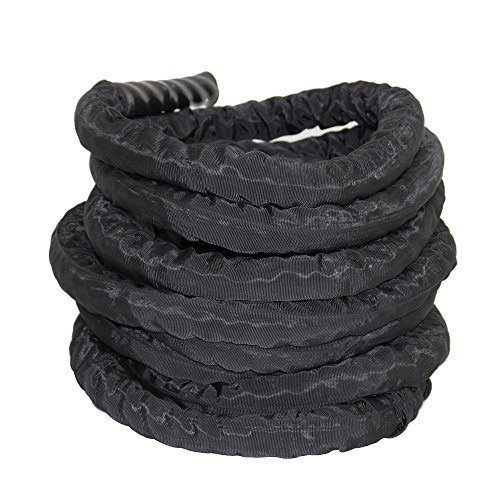 POWRX Battle Rope 9M x 38mm - Cuerda de Batalla Ideal para »Entrenamiento Funcional« - Agarre Antideslizante + PDF Workout (Revestimiento Negro)