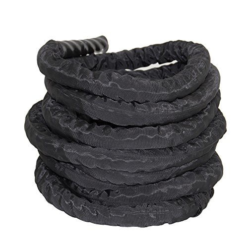 POWRX Battle Rope 9M x 38mm - Cuerda de Batalla Ideal para »Entrenamiento Funcional« - Agarre Antideslizante + PDF Workout (Revestimiento Negro)