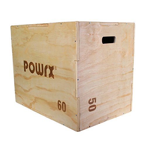 POWRX - Caja pliométrica Ideal para Aumentar la Fuerza y Masa Muscular - Base y Superficie ANTIDERRAPANTES - Material 100% Madera ((Large / 75 x 50 x 60 cm))