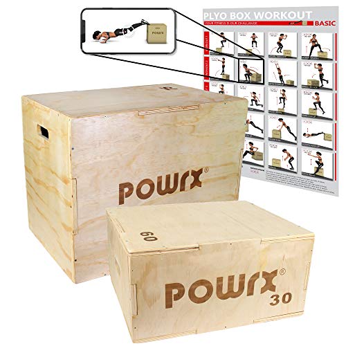 POWRX - Caja pliométrica Ideal para Aumentar la Fuerza y Masa Muscular - Base y Superficie ANTIDERRAPANTES - Material 100% Madera ((Large / 75 x 50 x 60 cm))