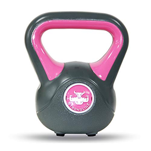 POWRX - Kettlebell de hormigón 2-20 kg - Pesa Rusa con Revestimiento de Vinilo - Base con Goma Antideslizante + PDF Workout (2 kg/Rosa)