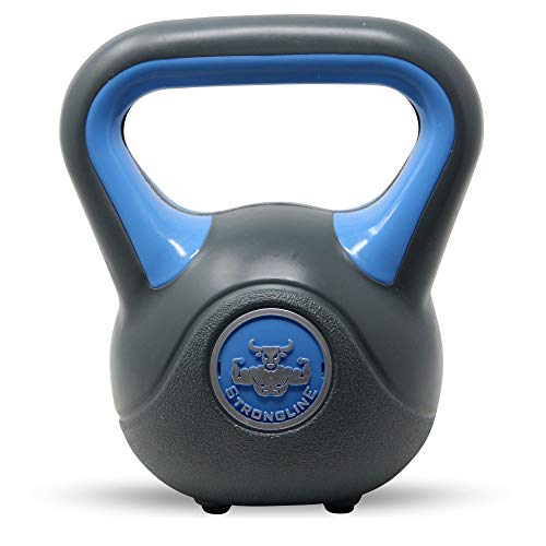 POWRX - Kettlebell de hormigón 2-20 kg - Pesa Rusa con Revestimiento de Vinilo - Base con Goma Antideslizante + PDF Workout (3 kg/Azul)