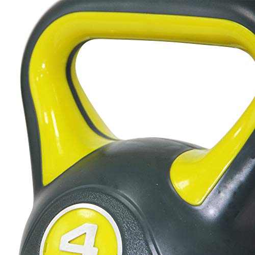 POWRX - Kettlebell de hormigón 2-20 kg - Pesa Rusa con Revestimiento de Vinilo - Base con Goma Antideslizante + PDF Workout (4 kg/Amarillo)