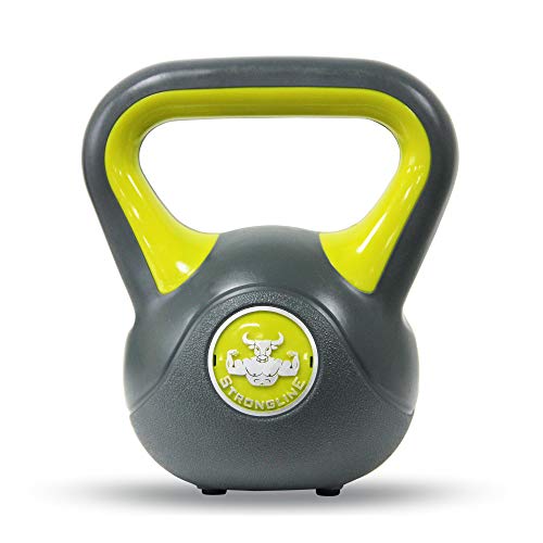 POWRX - Kettlebell de hormigón 2-20 kg - Pesa Rusa con Revestimiento de Vinilo - Base con Goma Antideslizante + PDF Workout (4 kg/Amarillo)