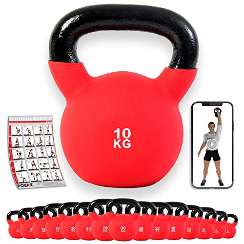 POWRX - Kettlebell Hierro Fundido 4-30 kg - Pesa Rusa con Revestimiento de Neopreno (10 kg)