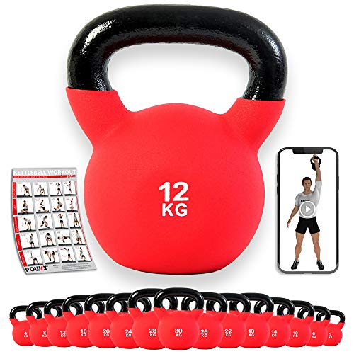 POWRX - Kettlebell Hierro Fundido 4-30 kg - Pesa Rusa con Revestimiento de Neopreno (12 kg)