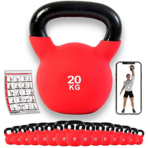 POWRX - Kettlebell Hierro Fundido 4-30 kg - Pesa Rusa con Revestimiento de Neopreno (20 kg)