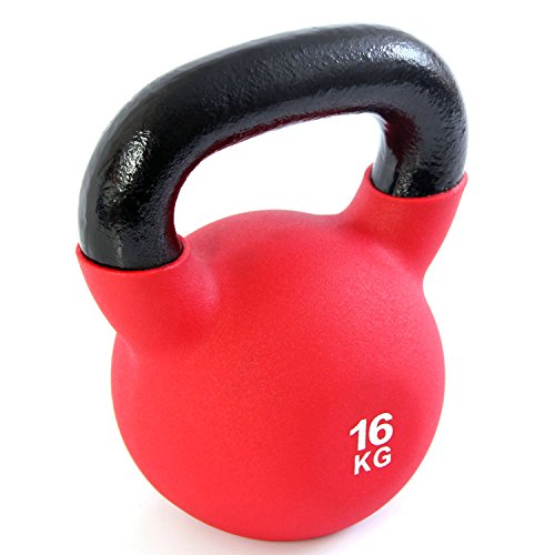 POWRX - Kettlebell Hierro Fundido 4-30 kg - Pesa Rusa con Revestimiento de Neopreno + PDF Workout (16 kg)