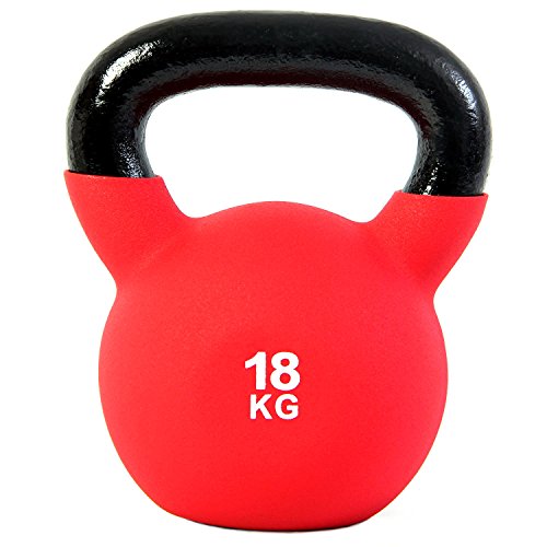 POWRX - Kettlebell Hierro Fundido 4-30 kg - Pesa Rusa con Revestimiento de Neopreno + PDF Workout (18 kg)