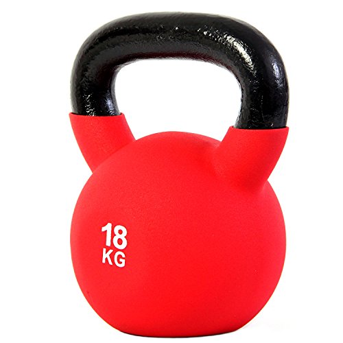 POWRX - Kettlebell Hierro Fundido 4-30 kg - Pesa Rusa con Revestimiento de Neopreno + PDF Workout (18 kg)