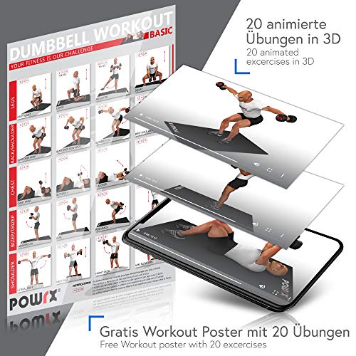 POWRX - Mancuernas 20 kg Set (2 x 10 kg) + PDF Workout (Negro)