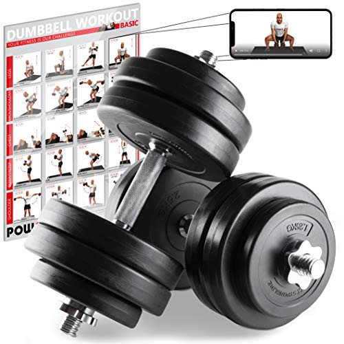 POWRX Mancuernas 30 kg Set (2 x 15 kg) + PDF Workout (Negro)