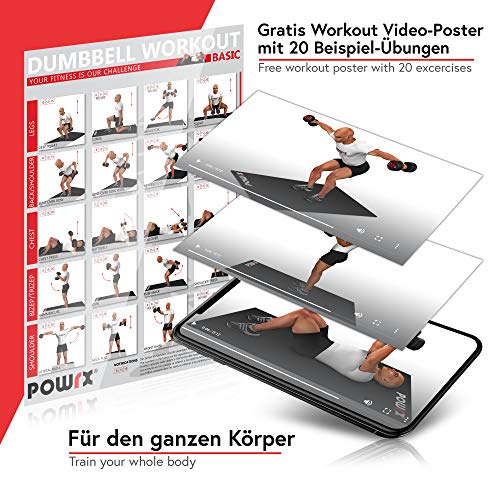 POWRX Mancuernas Vinilo 6 kg Set (2 x 3 kg) + PDF Workout (Rojo)