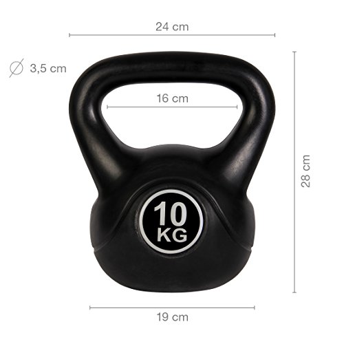 POWRX Pesa Rusa de hormigón 4-12 kg - Kettlebell con Revestimiento de Vinilo y Agarre Antideslizante + PDF Workout (10 kg/Negro)