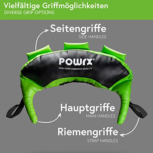 POWRX Saco Búlgaro 12 kg - Bulgarian Bag Ideal para Ejercicios de Entrenamiento Funcional y potenciamiento Muscular (Verde Claro)