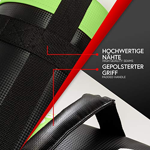 POWRX Sandbag 15 kg - Perfecta para mejorar equilibrio, fuerza y coordinación - Power bag con cuatro agarres + PDF workout (Verde claro)