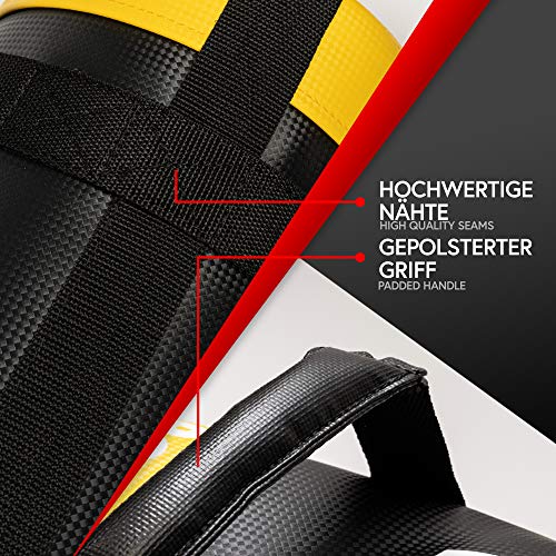 POWRX Sandbag de 5 a 30 kg - Perfecta para mejorar equilibrio, fuerza y coordinación - Power bag con cuatro agarres + PDF workout (5 kg / Amarillo)
