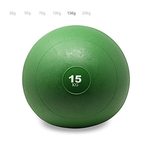 POWRX Slam Ball Balón Medicinal 15 kg - Ideal para Ejercicios de »Functional Fitness«, fortalecimiento y tonificación Muscular - Contenido de Arena y Efecto Anti-Rebote + PDF Workout (Verde)