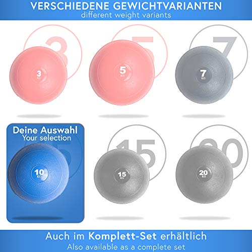 POWRX - Slam Ball Balón Medicinal 3-20 kg - Ideal para Ejercicios de Entrenamiento Funcional - (10 kg/BLU)