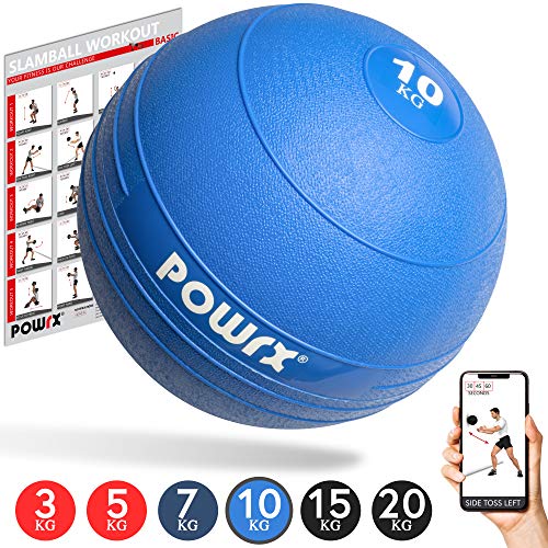 POWRX - Slam Ball Balón Medicinal 3-20 kg - Ideal para Ejercicios de Entrenamiento Funcional - (10 kg/BLU)