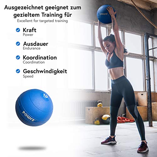 POWRX - Slam Ball Balón Medicinal 3-20 kg - Ideal para Ejercicios de Entrenamiento Funcional - (10 kg/BLU)