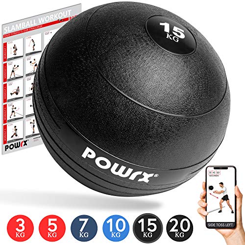 POWRX - Slam Ball Balón Medicinal 3-20 kg - Ideal para Ejercicios de Entrenamiento Funcional - (15 kg/Negro)