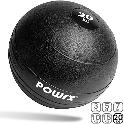 POWRX - Slam Ball Balón Medicinal 3-20 kg - Ideal para Ejercicios de Entrenamiento Funcional - (20 kg/Negro)