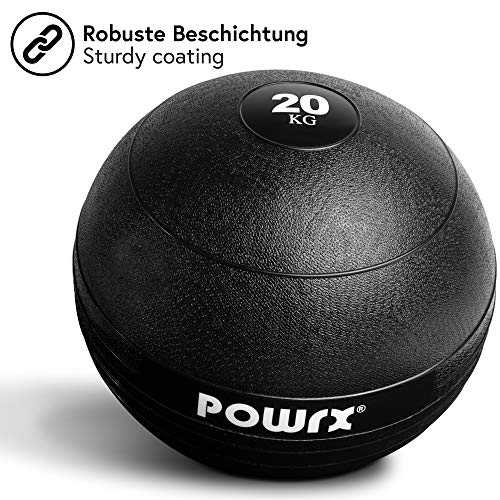 POWRX - Slam Ball Balón Medicinal 3-20 kg - Ideal para Ejercicios de Entrenamiento Funcional - (20 kg/Negro)