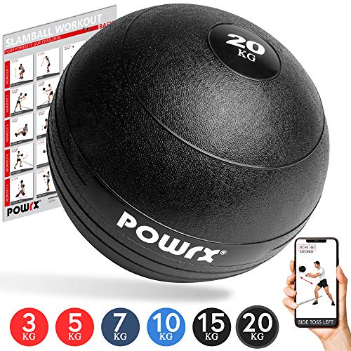 POWRX - Slam Ball Balón Medicinal 3-20 kg - Ideal para Ejercicios de Entrenamiento Funcional - (20 kg/Negro)