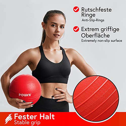 POWRX Slam Ball Balón Medicinal 3-20 kg - Ideal para Ejercicios de Entrenamiento Funcional - (3 kg/Rojo)