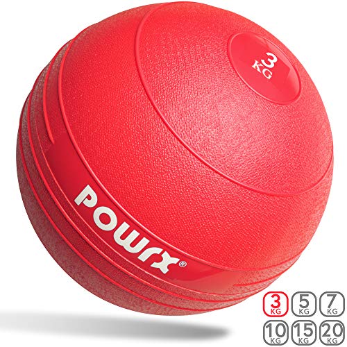 POWRX Slam Ball Balón Medicinal 3-20 kg - Ideal para Ejercicios de Entrenamiento Funcional - (3 kg/Rojo)
