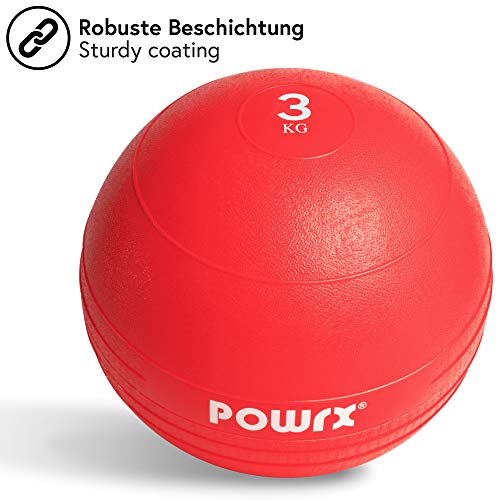 POWRX Slam Ball Balón Medicinal 3-20 kg - Ideal para Ejercicios de Entrenamiento Funcional - (3 kg/Rojo)