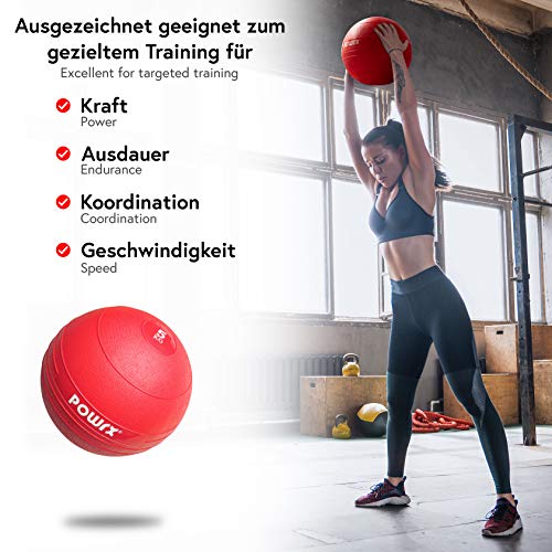 POWRX - Slam Ball Balón Medicinal 3-20 kg - Ideal para Ejercicios de Entrenamiento Funcional - (5 kg/Rojo)