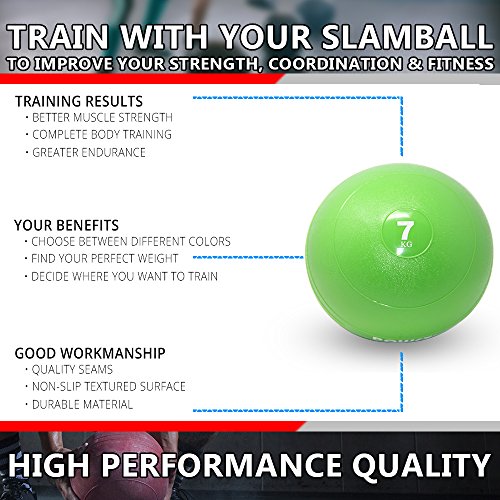 POWRX Slam Ball Balón Medicinal 7 kg - Ideal para Ejercicios de »Functional Fitness«, fortalecimiento y tonificación Muscular - Contenido de Arena y Efecto Anti-Rebote + PDF Workout (Verde Claro)